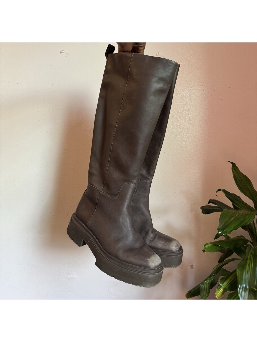 Sam Edelman distressed Leather Platform Pull On Knee High Boots Women’s US 9